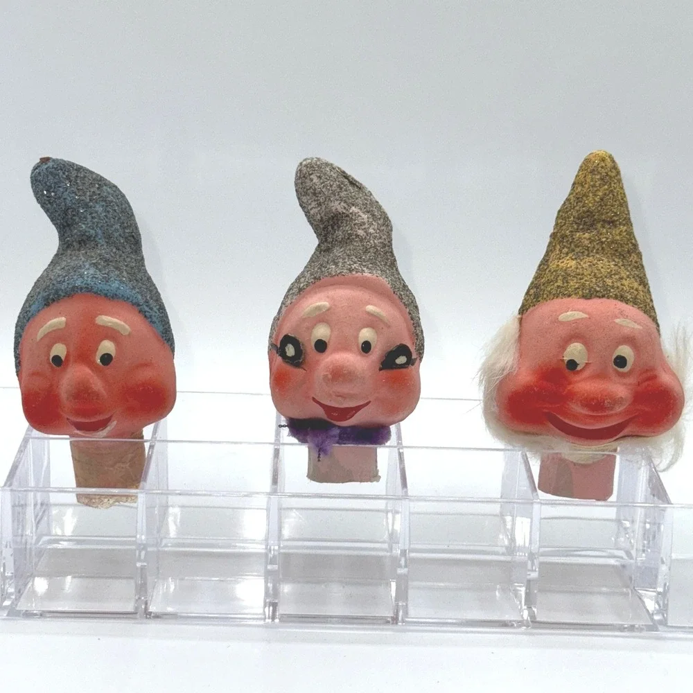 Vintage Disney 3 Rare Putz Glitter Snow White 7 Dwarfs Christmas Candy Container